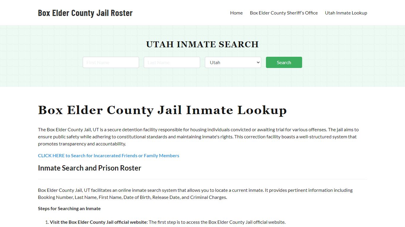 Box Elder County Jail Roster Lookup, UT, Inmate Search